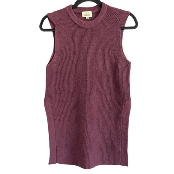 Aritzia Wilfred Burgundy Palmier 100% Wool Sleeveless Sweater Tunic - XS/S ❤️ - Picture 9 of 10
